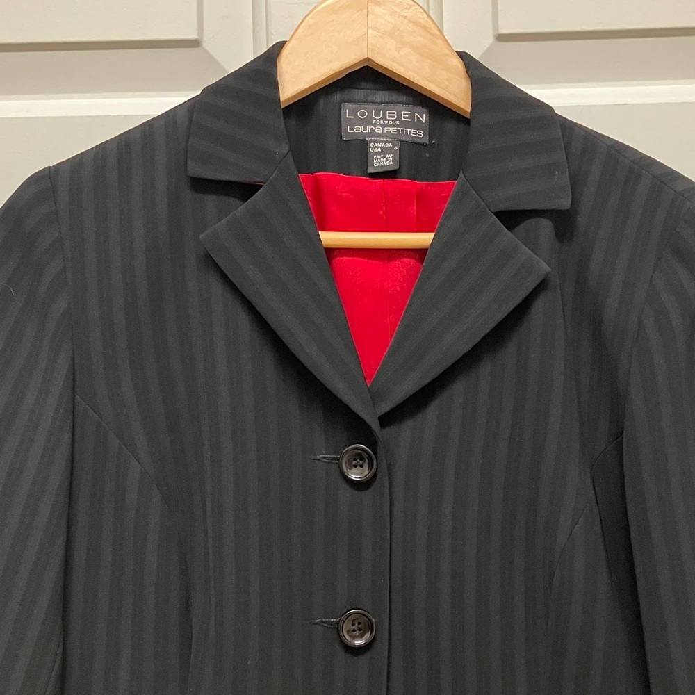 Louben cropped suit jacket blazer 3 button tailored black 6P